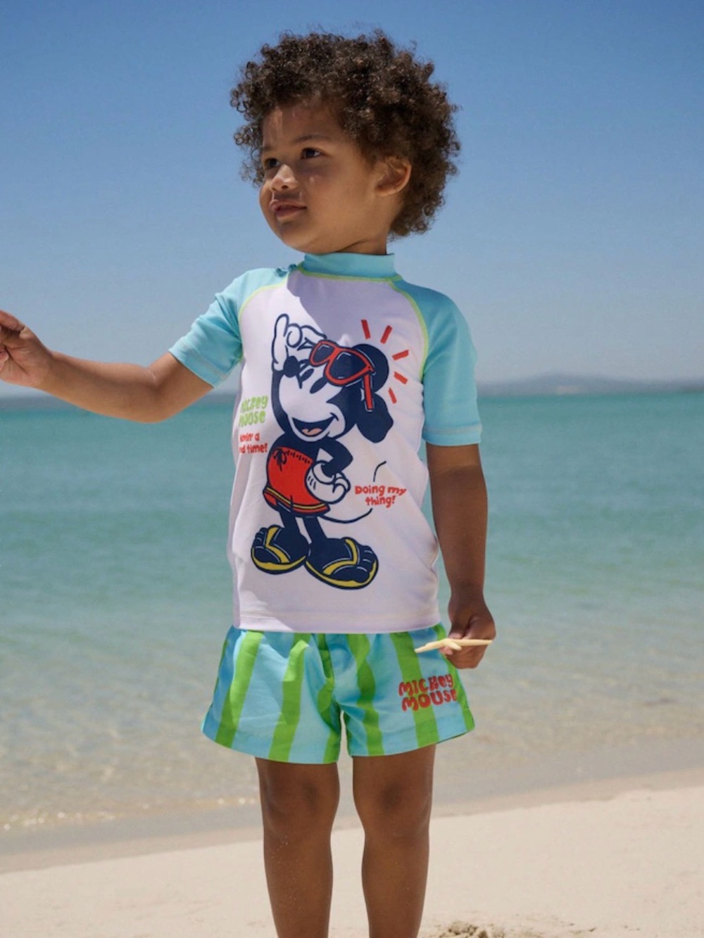 Disney Mickey Mouse Blue & White Kids Rash Guard Set